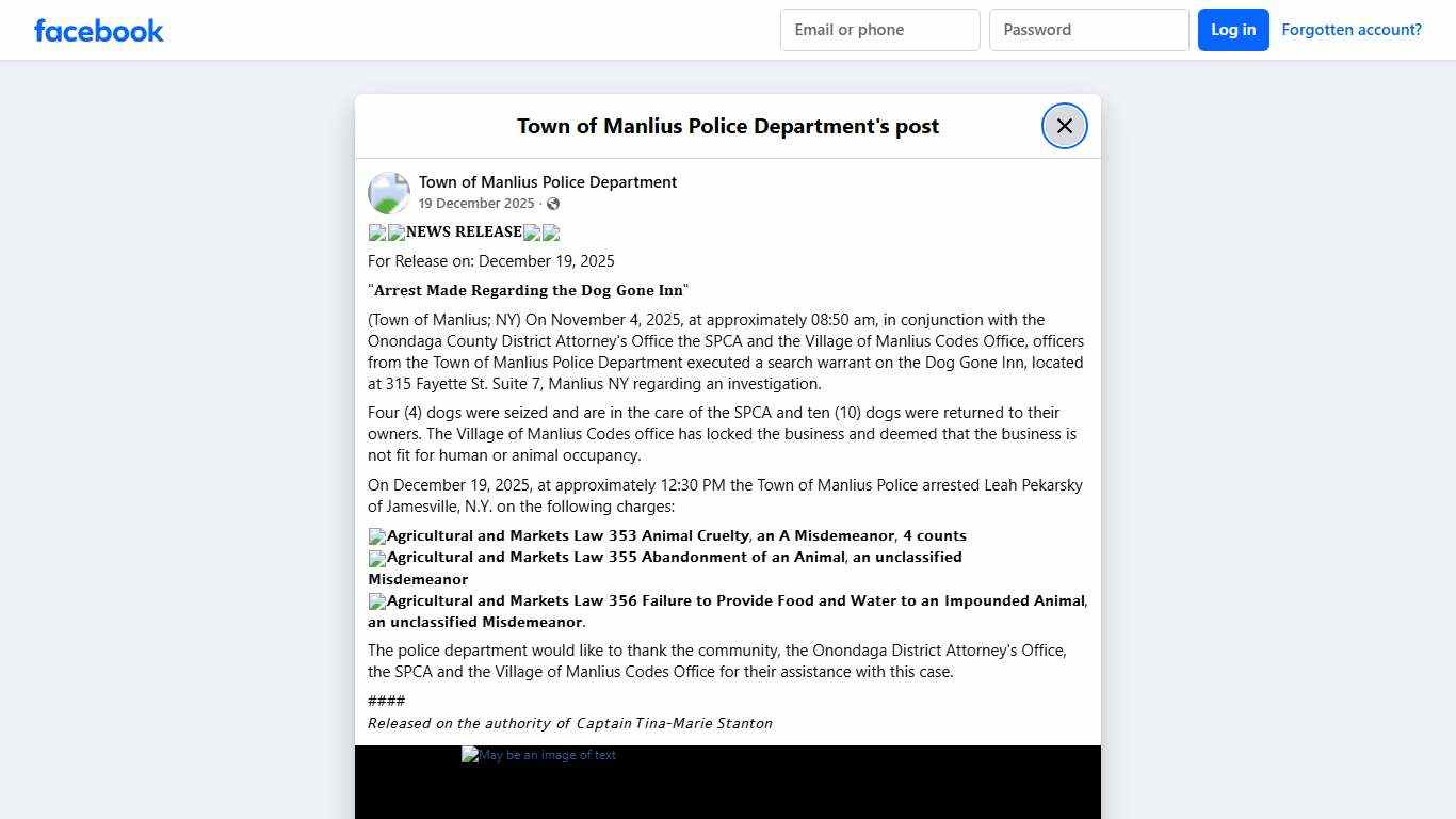 🔵🔵𝐍𝐄𝐖𝐒 𝐑𝐄𝐋𝐄𝐀𝐒𝐄🔵🔵 For... - Town of Manlius Police Department | Facebook